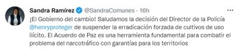 Trino de senadora Sandra Ramírez