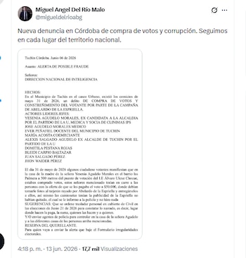 El abogado Miguel Ángel del Río Malo compartió una denuncia que recibió sobre presunta compra de votos - crédito @migueldelrioabg/X