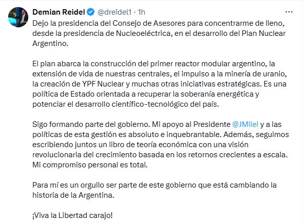 Comunicado de Demian Reidel