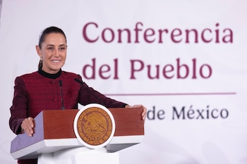 La presidenta Claudia Sheinbaum durante 'La Mañanera' de este lunes. (Crédito: Gobierno de México)