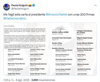 La senadora compartió la carta