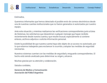 La respuesta de la AFA ante los mails que se enviaron desde una cuenta propia