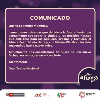 Comunicado del Gran Teatro Nacional.
