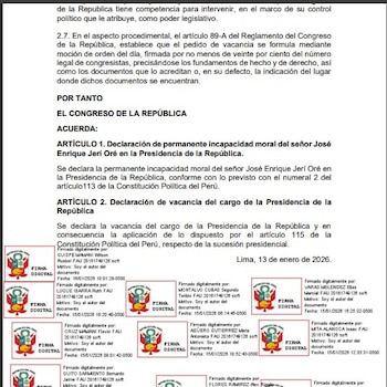 Congresistas presentan moción de vacancia