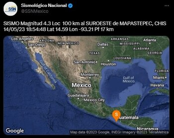 Se registró sismo en Mapastepec,