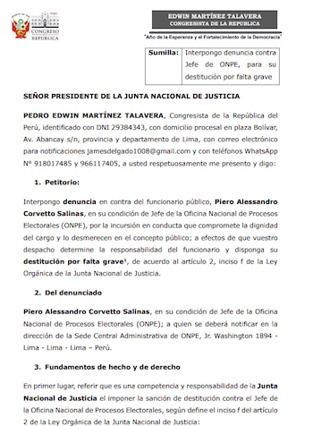 Denuncia ingresada por Edwin Martínez