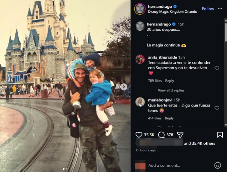 Hace dos décadas atrás, Drago junto a Luka y Lola en brazos en el parque de Disney (Instagram)