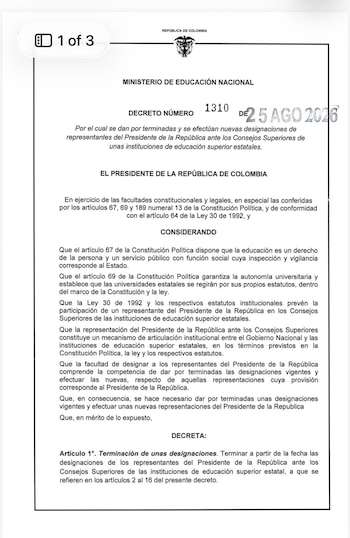 El acto administrativo se fundamenta en los artículos 67, 69 y 189 numeral 13 de la Constitución Política, además del artículo 64 de la Ley 30 de 1992 - crédito Ministerio de Educación