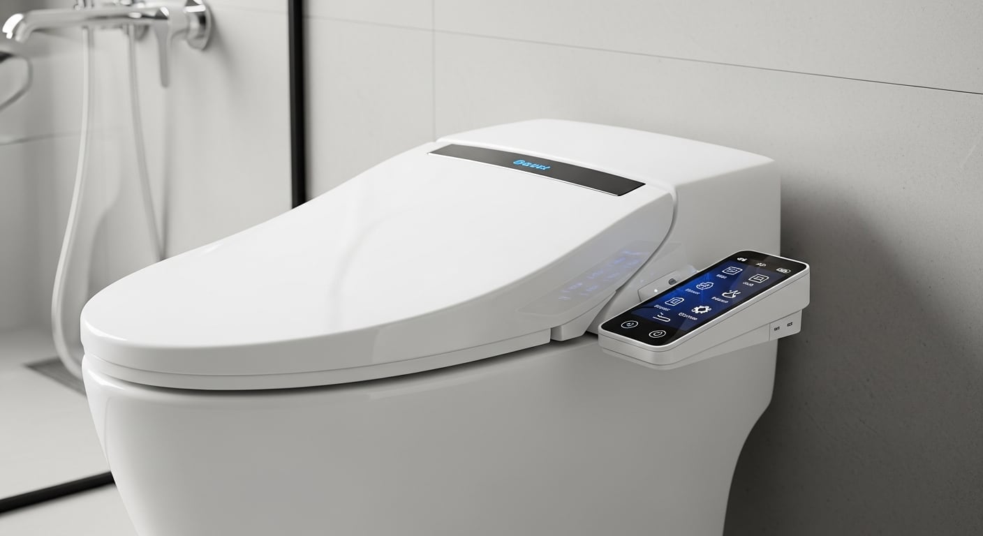 Un inodoro inteligente de diseño moderno, equipado con un avanzado panel de control táctil que ofrece diversas funciones para una experiencia de baño mejorada y tecnológica. (Imagen Ilustrativa Infobae)