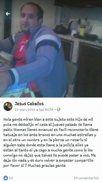 Un posteo de advertencia sobre Llanes publicado en 2014