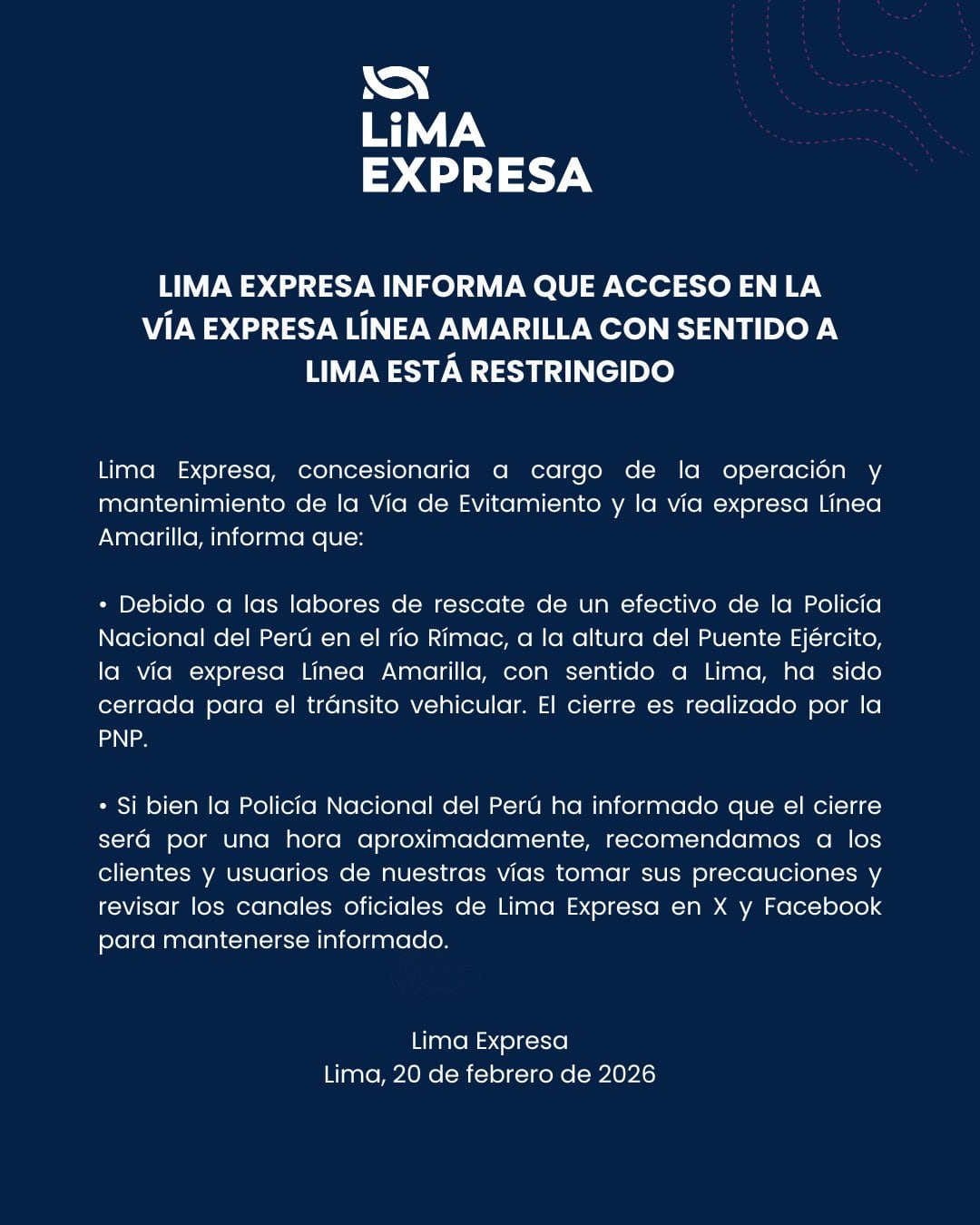 Comunicado de Lima Expresa.