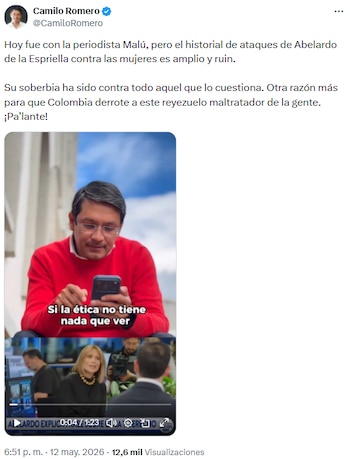 Camilo Romero denunció historial de ataques de Abelardo de la Espriella contra mujeres - crédito @CamiloRomero/X