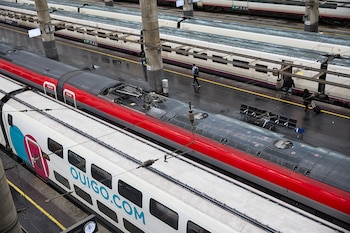 Trenes de Ouigo, Iryo y Renfe en la estación Puerta de Atocha-Almudena Grandes de Madrid. (Jesús Hellín/Europa Press)