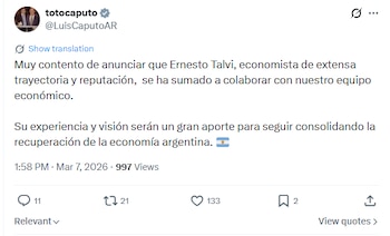 Luis Caputo, bajo el usuario