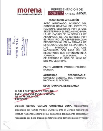 Morena presentó recurso para defender