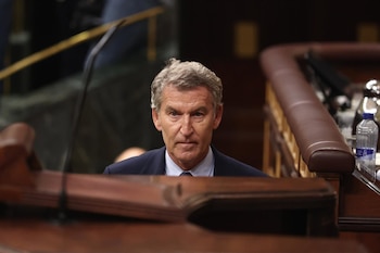 03/09/2026 El presidente del Partido Popular, Alberto Núñez Feijóo, durante una sesión plenaria en el Congreso de los Diputados, a 3 de septiembre de 2026, en Madrid (España). Sánchez comparece este jueves ante el Pleno del Congreso para informar sobre la gestión del Ejecutivo en relación con los hechos ocurridos en Ceuta desde el pasado 30 de julio y sobre la situación que atraviesa la ciudad autónoma.
POLITICA
Eduardo Parra - Europa Press