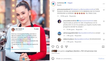 Yina Calderón aseguró ser siempre agradecida con los productores de los formatos en que ha participado, desmarcándose de la polémica de Tejeiro - crédito @rechismes/Instagram