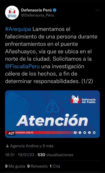 Defensoría del Pueblo confirma de