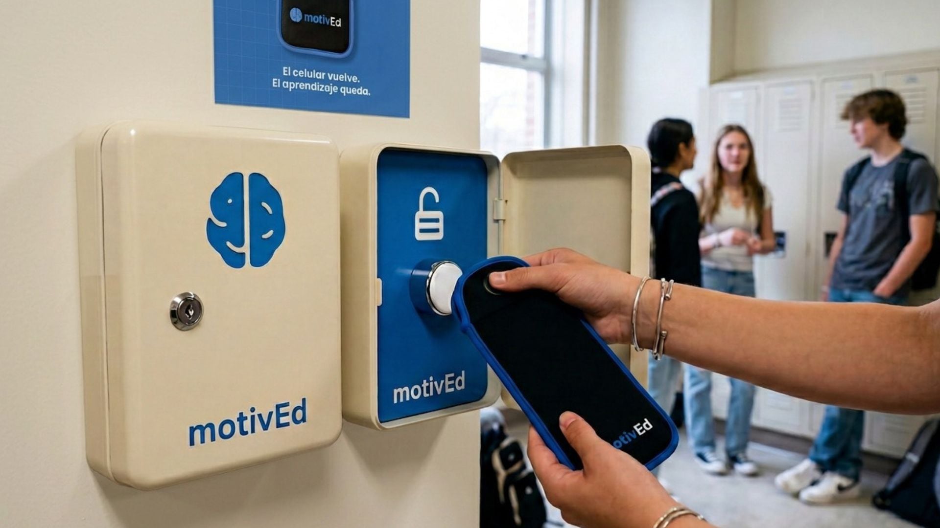 Las fundas permiten mantener los dispositivos bloqueados bajo responsabilidad de cada estudiante, y desbloquearlas cuando la institución lo define (MotivEd)