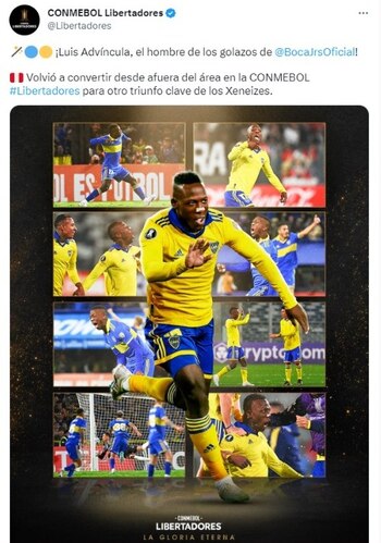 Así destacó la Conmebol el golazo de Luis Advíncula en el triunfo de Boca Juniors ante Colo Colo por la Copa Libertadores.