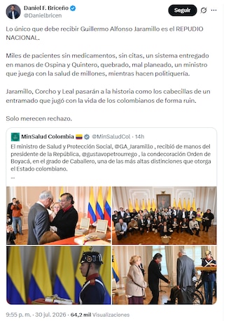Daniel Briceño también rechazó la condecoración y la conectó con los problemas de acceso que denuncian los pacientes - crédito @Danielbricen/X