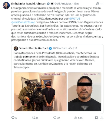 Publicación del embajador de Estados Unidos en México. Crédito: X - @USAmbMex