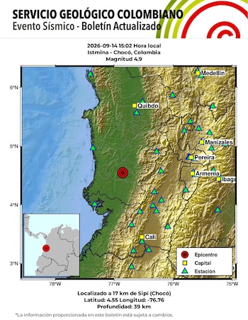 Los comunicados sobre el sismo en Chocó mostraron diferencias en la magnitud y la profundidad informadas para el mismo evento - crédito Servicio Geológico Colombiano