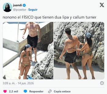 Capturas de reacciones de usuarios de X a la luna de miel de Dua Lipa y Callum Turner (X).