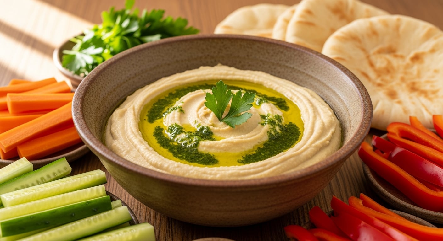 Los garbanzos del hummus suman almidón resistente que ayuda a estabilizar la glucosa tras las comidas. (Imagen Ilustrativa Infobae)