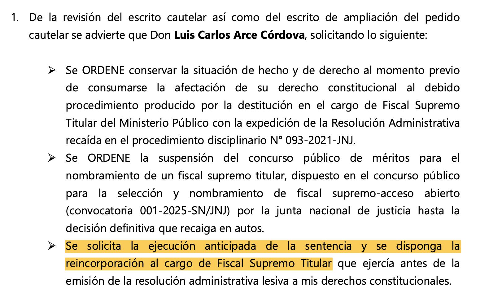 Pedido de Luis Arce Córdova.