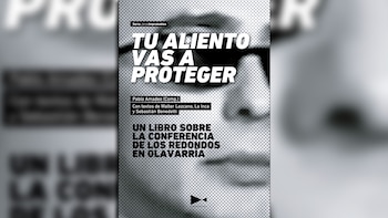 Portada del libro 'Tu aliento vas a proteger' con un diseño en blanco y negro, mostrando la imagen pixelada de una persona con gafas de sol