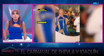 Joaquín Ramírez evita confirmar romance con Sheyla Rojas y Magaly reacciona: “Está usando lo mediática que eres”. Captura: Magaly TV La Firme.