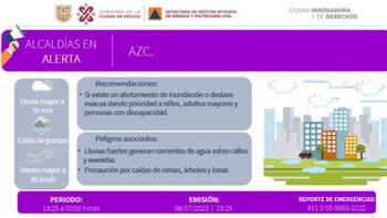 activaron alerta púrpura en Azcapotzalco por fuertes lluvias en CDMX