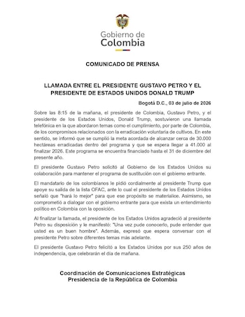 Presidencia confirmó y reveló detalles de la llamada entre Petro y Trump - crédito Presidencia