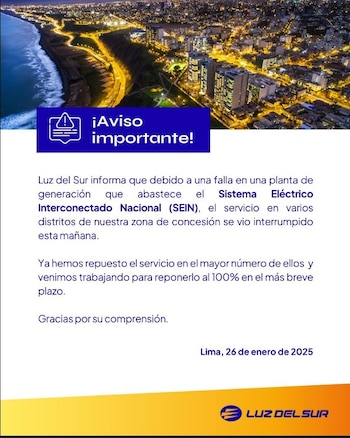 Luz del sur indicó que