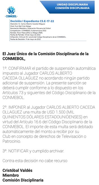 Resolución de la Conmebol.