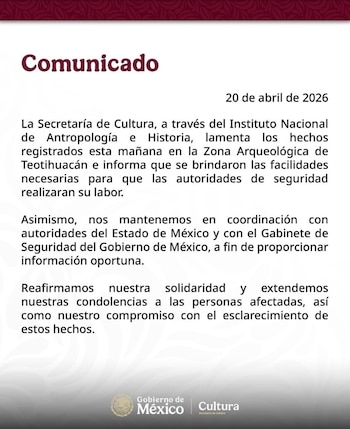 La Secretaría de Cultura reiteró que dará seguimiento puntual a las investigaciones y mantendrá informada a la opinión pública conforme avance el caso.