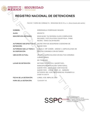 Emmanuelle "N" fue detenido en