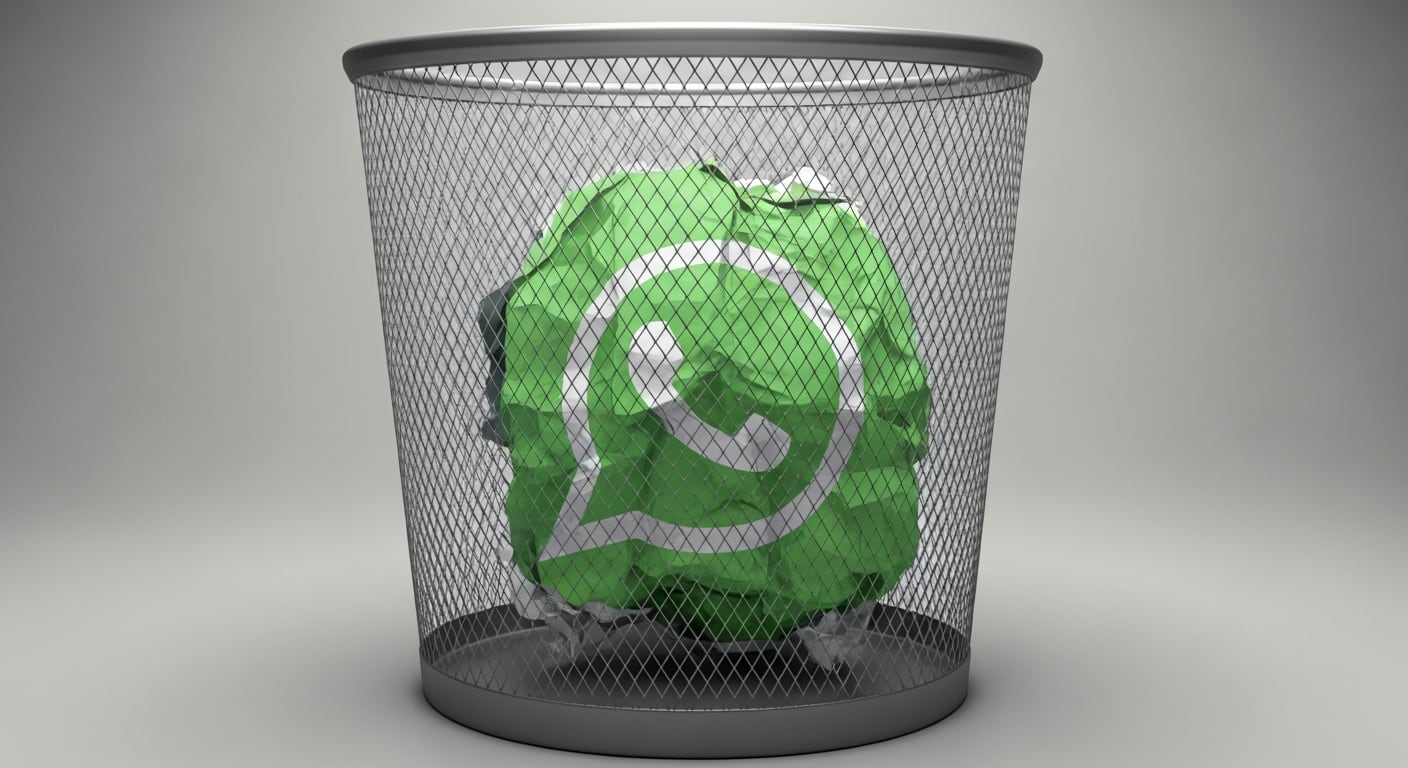 La imagen muestra una hoja verde arrugada con el logo de WhatsApp dentro de un basurero metálico, representando el rechazo o eliminación de la popular aplicación de mensajería. Este símbolo visual puede relacionarse con debates recientes sobre privacidad, cambios en políticas de uso o migración de usuarios a otras plataformas. (Imagen Ilustrativa Infobae)