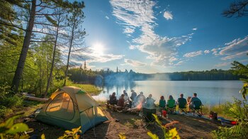 Grupo de amigos acampando en