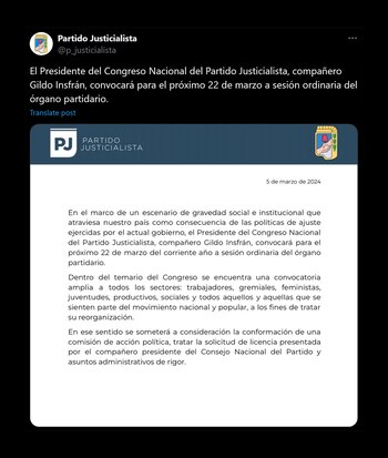 El Partido Justicialista publicó el