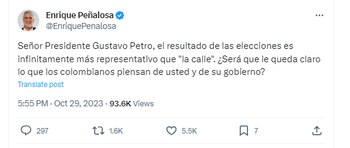 Enrique Peñalosa arremetió contra Gustavo Petro, tras las elecciones regionales 2023