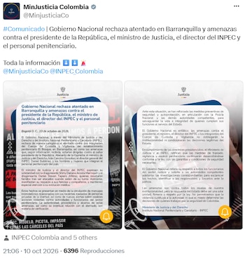 Gobierno reforzó medidas de seguridad tras ataque contra guardianes del Inpec en Barranquilla - crédito
@MinjusticiaCo/X