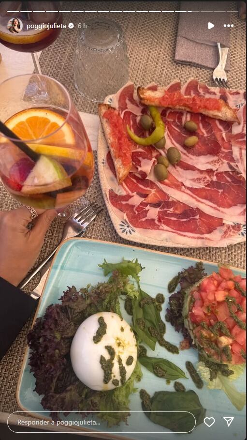 Sangría, jamón crudo y burrta, los elegidos de Poggio para su tarde en Mallorca (Foto: Instagram)