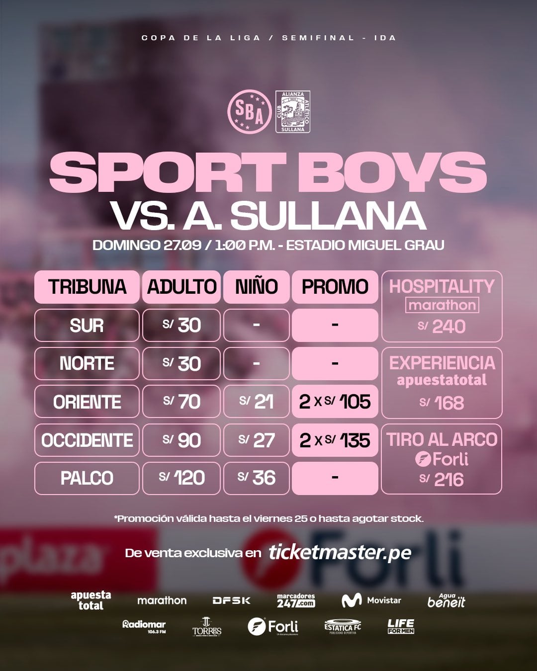Entradas para el partido Sport Boys vs Alianza Atlético de Sullana, que se jugará en el Callao. Crédito: Prensa SBA
