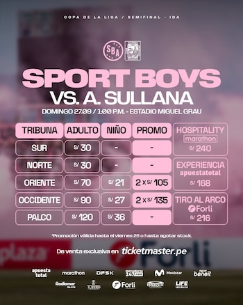 Entradas para el partido Sport Boys vs Alianza Atlético de Sullana, que se jugará en el Callao.