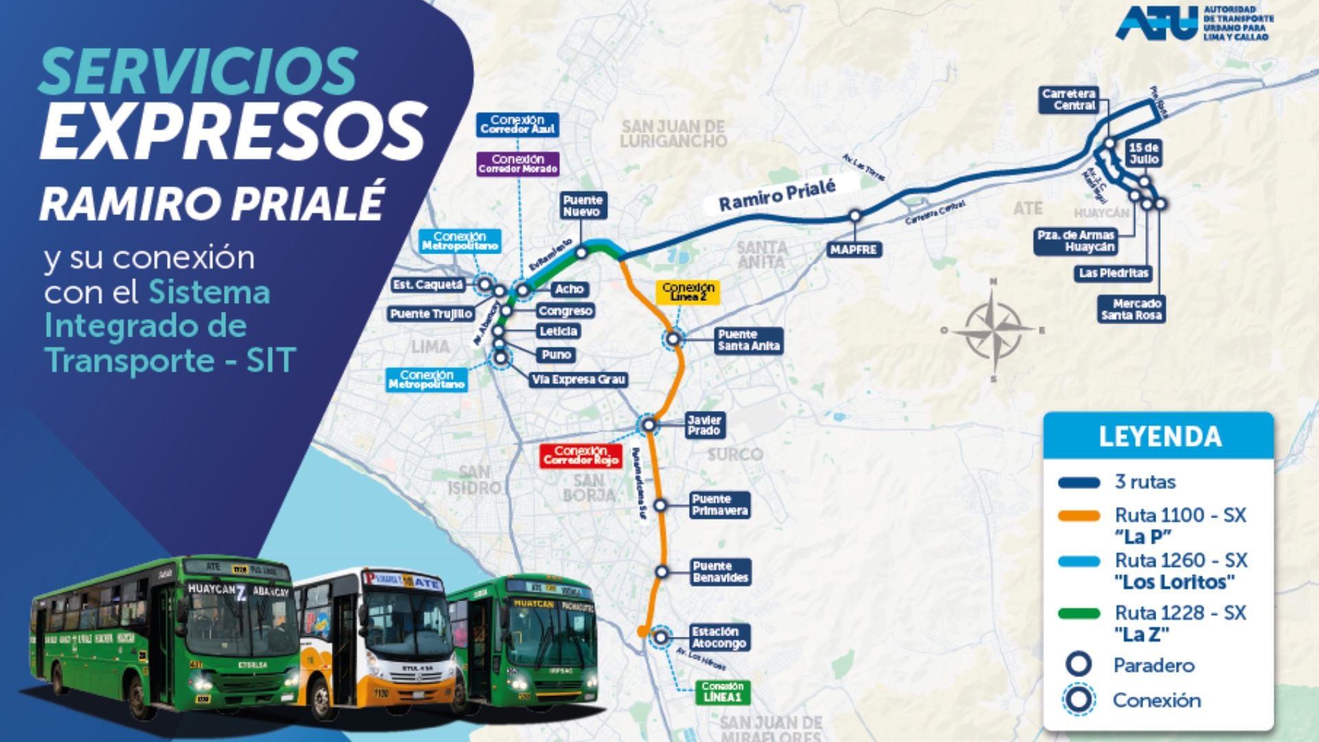 Tres rutas ingresarán a Ramiro Prialé para facilitar traslados desde Huaycán - Créditos: ATU.
