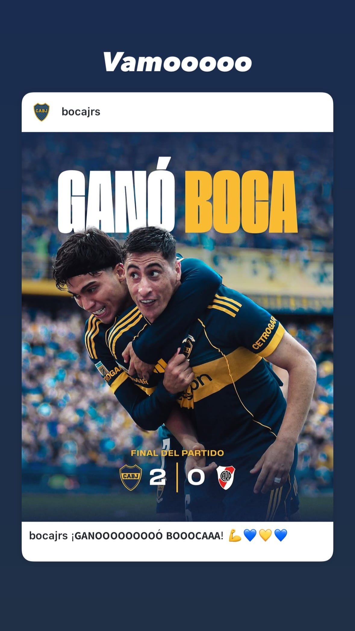 Franco Colapinto celebró la victoria xeneize en sus redes sociales