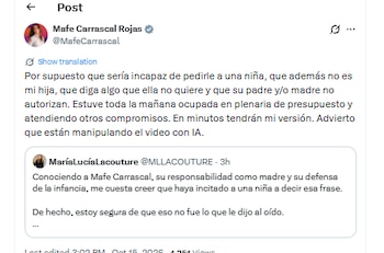Este fue el primer mensaje de Mafe Carrascal, tras el episodio con una menor de edad - crédito