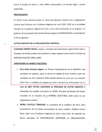 Denuncia contra la presidenta Dina